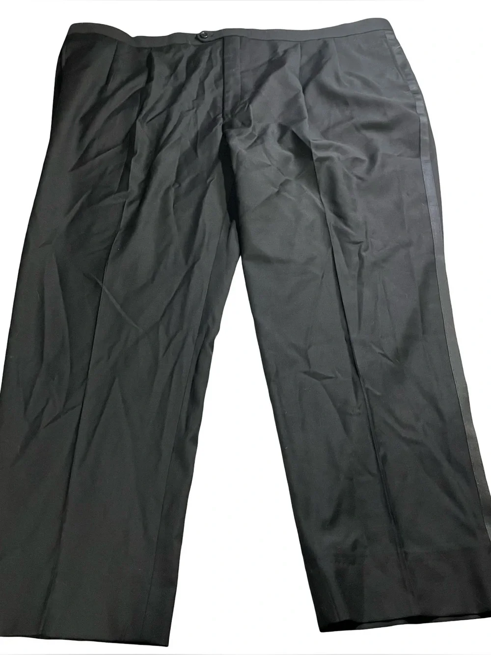 Mens 100% Wool Pleated Tuxedo Pants Black Satin Stripe Sz 52R Big & Tall 52x31